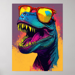 Dinosaur T Rex Cool Oranje Blue Poster