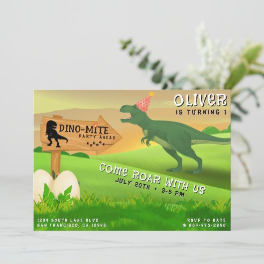 Dinosaur T-Rex Dino-Mite Verjaardagsfeest Kaart (Staand voorkant)