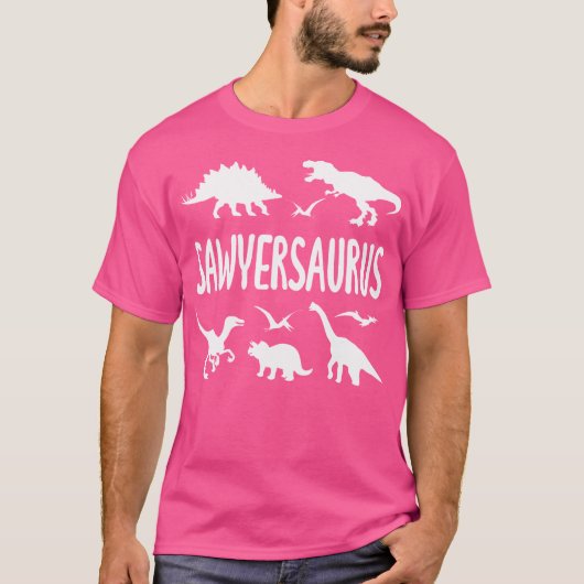 Dinosaur T Rex Dino Sawyer Sawyersaurus Boys Naam T-shirt (Voorkant)
