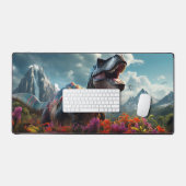 Dinosaur T-Rex Dino Stormy Mountains Desk Mat (Keyboard & Muis)
