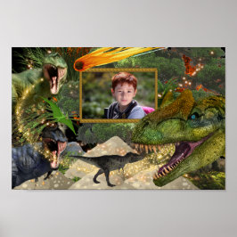 Dinosaur T-rex DIY-fotojongens meteorietvlammen Poster