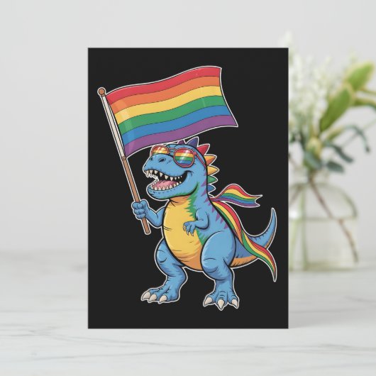 Dinosaur T Rex Gay Pride LGBTQ Ally Rainbow Flag Kaart (Staand voorkant)