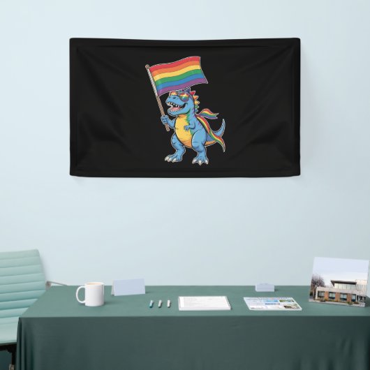 Dinosaur T Rex Gay Pride LGBTQ Ally Rainbow Flag Spandoek (Beurs)