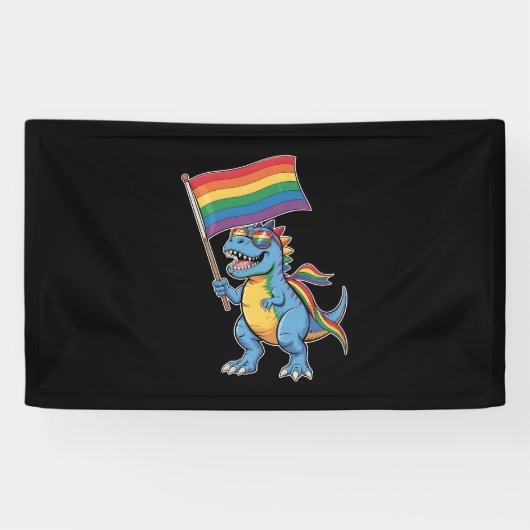 Dinosaur T Rex Gay Pride LGBTQ Ally Rainbow Flag Spandoek (Horizontaal)