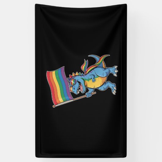 Dinosaur T Rex Gay Pride LGBTQ Ally Rainbow Flag Spandoek (Verticaal)