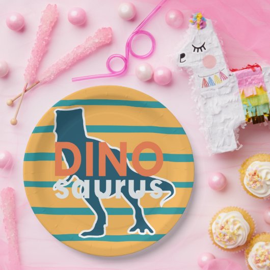 Dinosaur T-rex geel cartoon verjaardagsjongen Papieren Bordje (Feest)