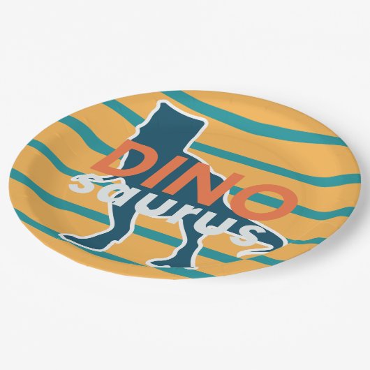 Dinosaur T-rex geel cartoon verjaardagsjongen Papieren Bordje (Gekanteld)