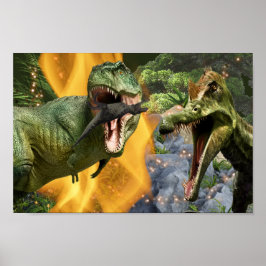 Dinosaur T-rex-gevechtsvlammen jongens Dino-thema Poster