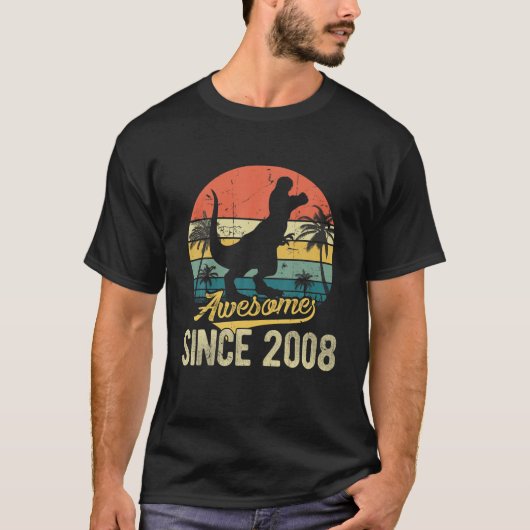  Dinosaur T Rex Geweldige sinds 2008 Birthday T-shirt (Voorkant)