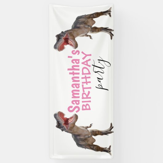 Dinosaur T rex Girl Pink Banner (Verticaal)