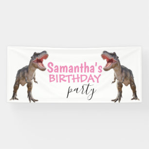 Dinosaur T rex Girl Pink Banner