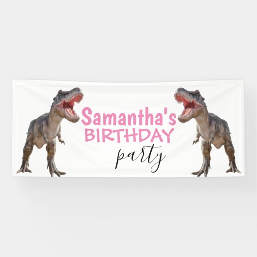 Dinosaur T rex Girl Pink Banner (Horizontaal)