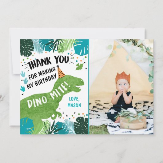 Dinosaur T-Rex Green Boy Verjaardag Bedankt Card Kaart (Voorkant)