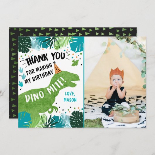 Dinosaur T-Rex Green Boy Verjaardag Bedankt Card Kaart (Voorkant / Achterkant)