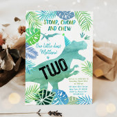 Dinosaur T-Rex Greenery Second Birthday Kaart