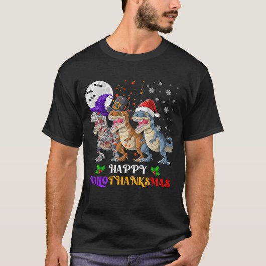 Dinosaur T Rex Happy Hallothanksmas T-shirt (Voorkant)