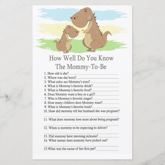 Dinosaur T-rex hoe goed ken je baby shower (Voorkant)