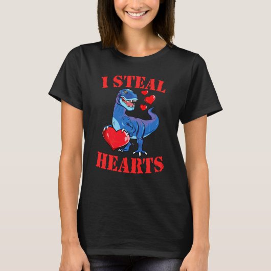 Dinosaur T Rex I Steal Hearts Boys Happy Valentijn T-shirt (Voorkant)