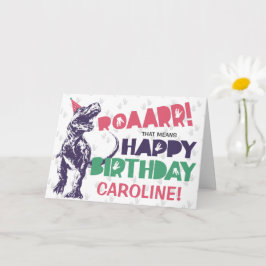 Dinosaur T-Rex in een Pet Pink Happy Birthday Kaart