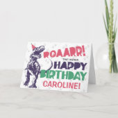 Dinosaur T-Rex in een Pet Pink Happy Birthday Kaart (Voorkant)