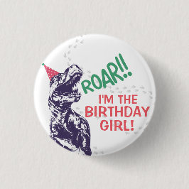 Dinosaur T-Rex in Party Pet Birthday Girl of Boy Ronde Button 3,2 Cm