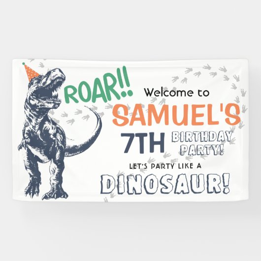 Dinosaur T-Rex in Party Pet Birthday Party Spandoek (Horizontaal)