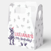 Dinosaur T-Rex in Party Pet Pink & Paarse Birthday Bedankdoosjes (Geopend)