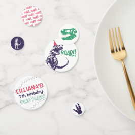 Dinosaur T-Rex in Party Pet Pink & Paarse Birthday Confetti