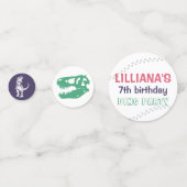 Dinosaur T-Rex in Party Pet Pink & Paarse Birthday Confetti (Achterkanten)