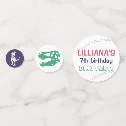 Dinosaur T-Rex in Party Pet Pink & Paarse Birthday Confetti (Achterkanten)