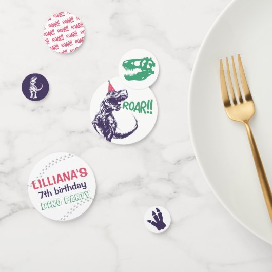 Dinosaur T-Rex in Party Pet Pink & Paarse Birthday Confetti (Groep)