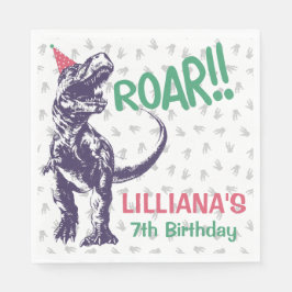 Dinosaur T-Rex in Party Pet Pink & Paarse Birthday Servet