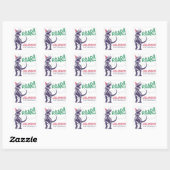 Dinosaur T-Rex in Party Pet Pink & Paarse Birthday Vierkante Sticker (Vel)