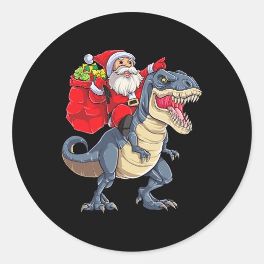 Dinosaur T Rex Kerstman Jongens Mannen Meisjes Xma Ronde Sticker (Voorkant)