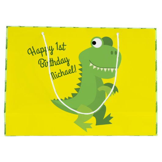Dinosaur T-rex Kinder 1ste verjaardag van de Dino- Groot Cadeauzakje (Achterkant)