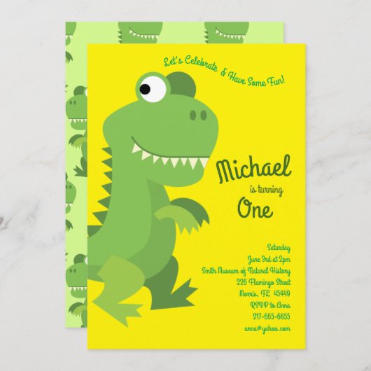 Dinosaur T-rex Kinder 1ste verjaardag van de Dino- Kaart (Voorkant / Achterkant)