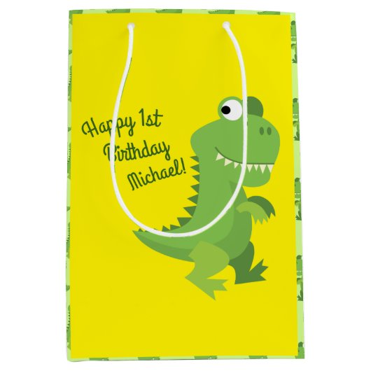 Dinosaur T-rex Kinder 1ste verjaardag van de Dino- Medium Cadeauzakje (Voorkant)