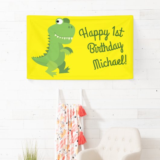 Dinosaur T-rex Kinder 1ste verjaardag van de Dino- Spandoek (Insitu)