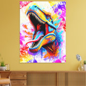 Dinosaur T-Rex - Kleurrijke Dinosaur Trex Canvas Afdruk (Insitu (Woonkamer))