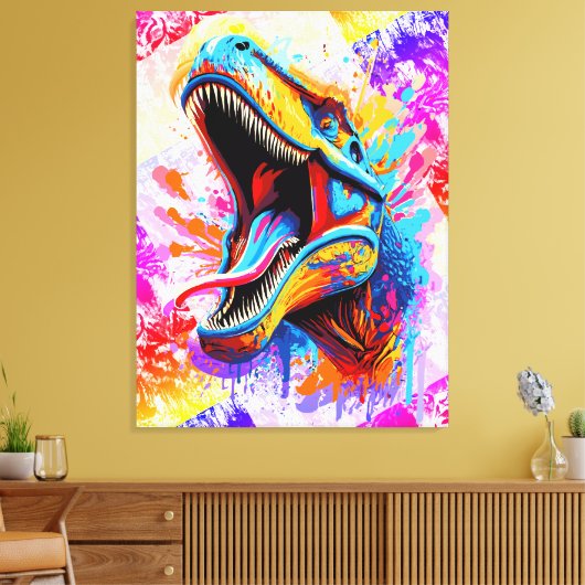 Dinosaur T-Rex - Kleurrijke Dinosaur Trex Canvas Afdruk (Insitu (Woonkamer))