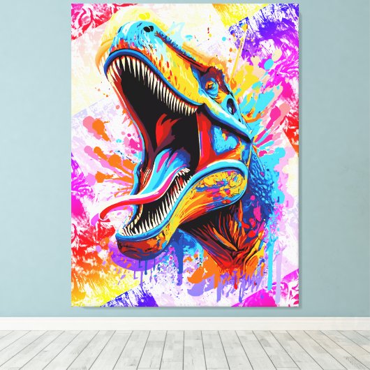 Dinosaur T-Rex - Kleurrijke Dinosaur Trex Canvas Afdruk (Insitu (Houten vloer))