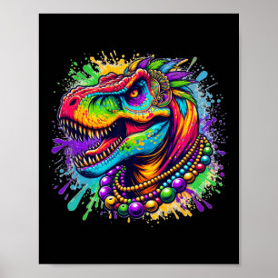 Dinosaur T Rex Mardi Gras Louisiana Carnaval Kleur Poster