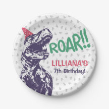 Dinosaur T-Rex met feesthoed Roze & Paarse Verjaar