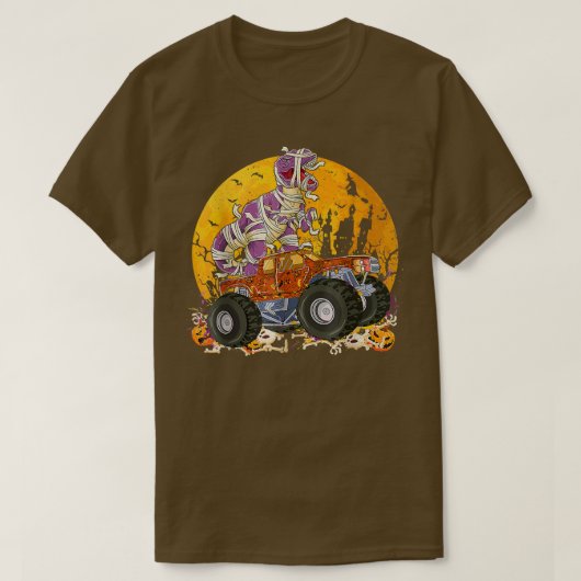 Dinosaur T Rex Mummy Pumpkin Riding Monster Truck T-shirt (Design voorkant)