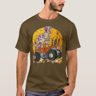 Dinosaur T Rex Mummy Pumpkin Riding Monster Truck T-shirt