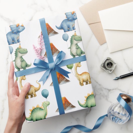 Dinosaur T-rex Name Age Wrapping Paper Cadeaupapier (Geschenken)