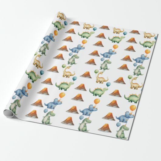 Dinosaur T-rex Name Age Wrapping Paper Cadeaupapier (Uitgerold)