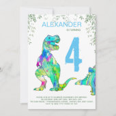 Dinosaur T. rex oerwoud 4th Birthday Party blue Kaart (Voorkant)