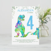 Dinosaur T. rex oerwoud 4th Birthday Party blue Kaart (Staand voorkant)