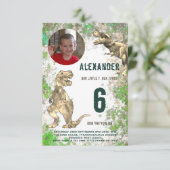 Dinosaur T Rex Oerwoud Birthday Party Foto Kaart (Staand voorkant)